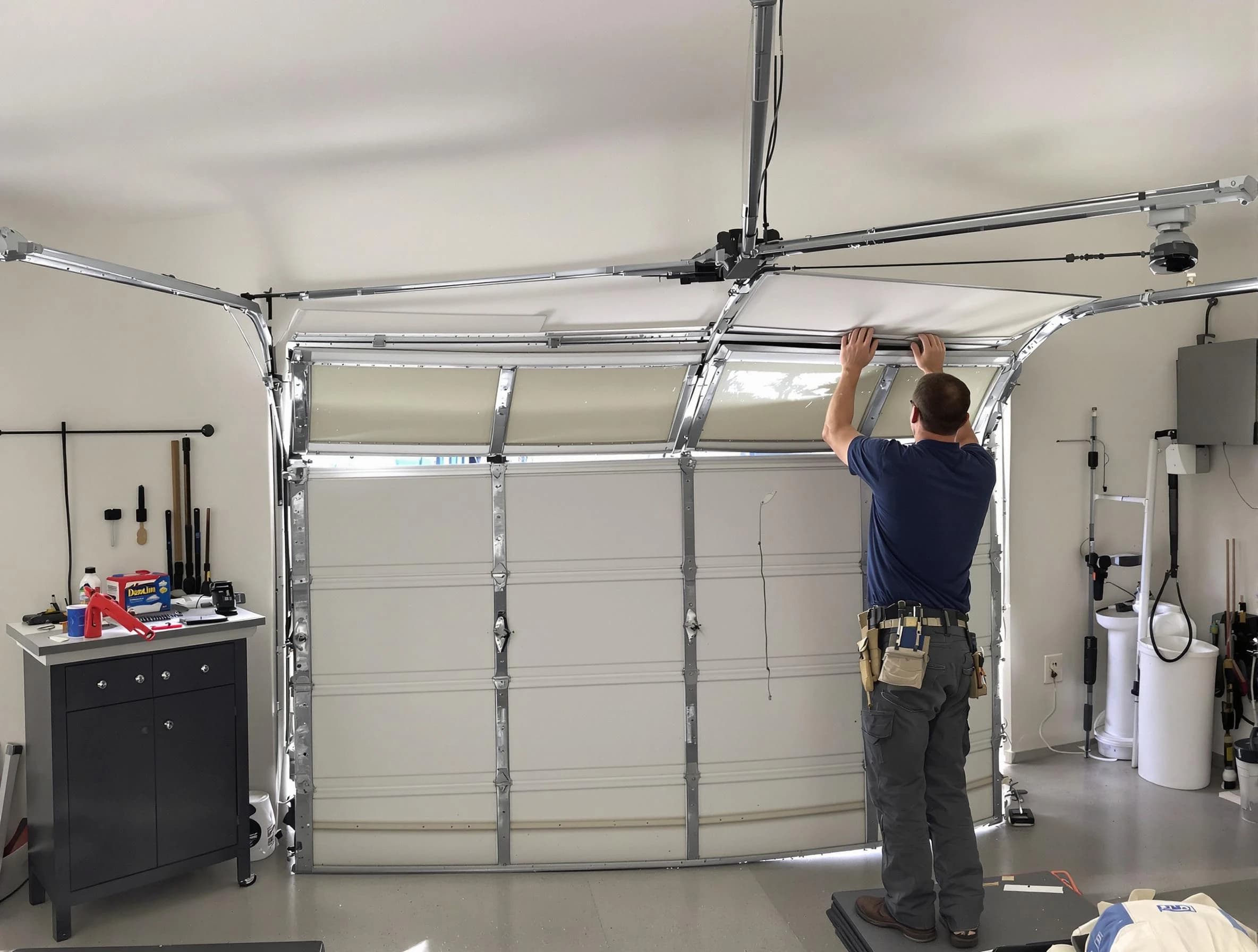Franklin Garage Door Repair specialist performing precise section replacement on Franklin garage door